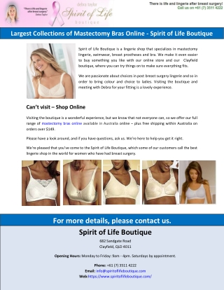Largest Collections of Mastectomy Bras Online - Spirit of Life Boutique
