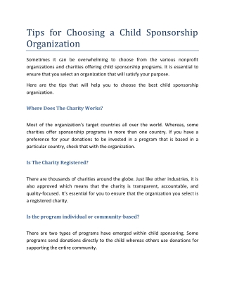 Tips for Choosing a Child Sponsorship Organization