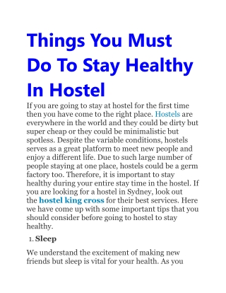 Things You Must Do To Stay Healthy In Hostel