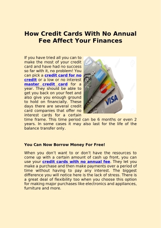 How Credit Cards With No Annual Fee Affect Your Finances