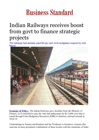 Indian Railways receives boost from govt to finance strategic projects
