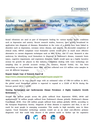 Global Vocal Biomarkers Market, By Therapeutic Applications, End User, and Geography - Trends, Analysis and Forecast til