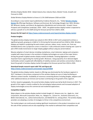 Wireless Display Market to Grow at 11.5% CAGR between 2018 and 2026