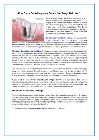 How Can a Dental Implants Dentist San Diego Help You?