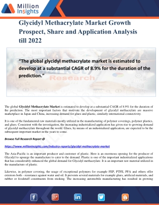 Glycidyl Methacrylate Market Growth Prospect, Share and Application Analysis till 2022