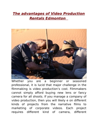 The advantages of Video Production Rentals Edmonton