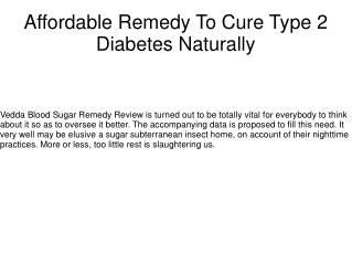 Affordable Remedy To Cure Type 2 Diabetes Naturally