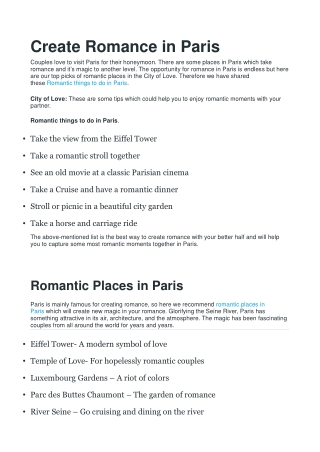 Create Romance in Paris