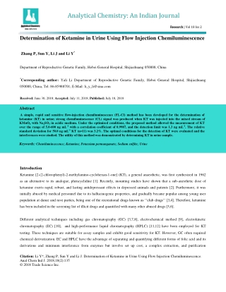 Determination of Ketamine in Urine Using Flow Injection Chemiluminescence