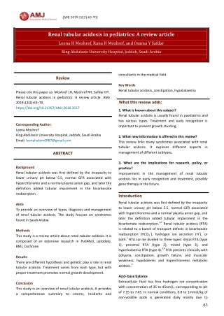 Renal tubular acidosis in pediatrics: A review article