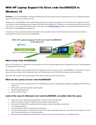 HP Laptop Support Fix Error code 0xc0000225 in Windows 10