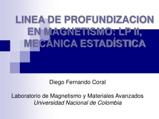 LINEA DE PROFUNDIZACION EN MAGNETISMO: LP II, MECÁNICA ESTADÍSTICA