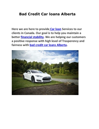 Bad Credit Car loans Alberta