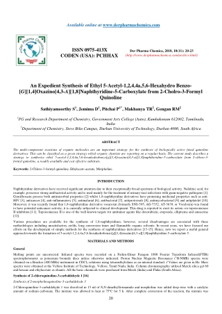 An Expedient Synthesis of Ethyl 5-Acetyl-1,2,4,4a,5,6-Hexahydro Benzo- [G][1,4]Oxazino[4,3-A][1,8]Naphthyridine-5-Carbox