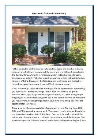 Best Apartments for Rent in Hattiesburg