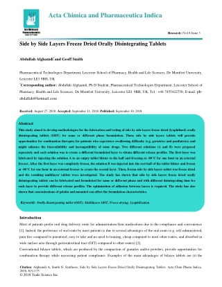 Side by Side Layers Freeze Dried Orally Disintegrating Tablets
