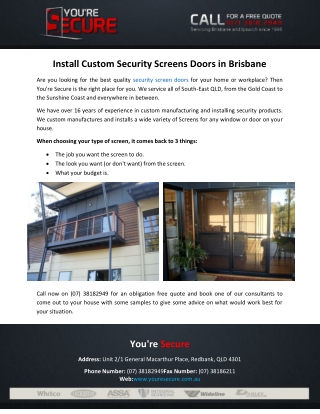 Install Custom Security Screens Doors in Brisbane