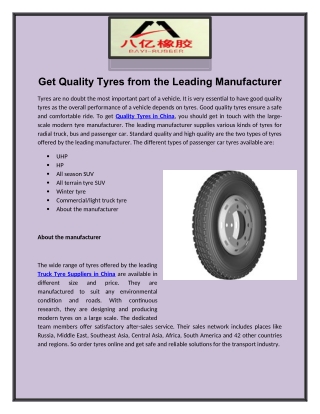 Get Quality Tyres from the Leading Manufacturer