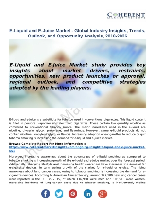 E-Liquid and E-Juice Market - Global Industry Insights, Trends, Outlook, and Opportunity Analysis, 2018-2026