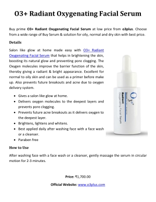 O3 Radiant Oxygenating Facial Serum