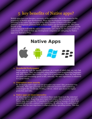 5 key benefits of Native apps?