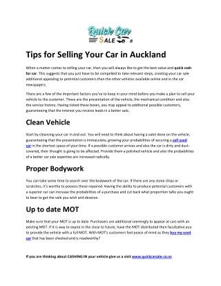 Tips for Selling Your Car in Auckland