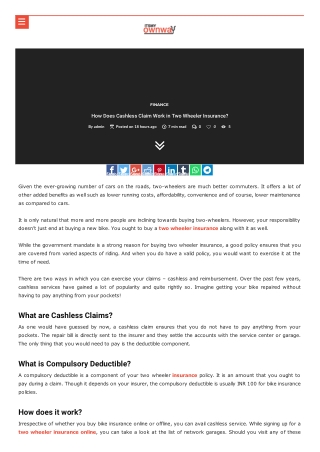 How Does Cashless Claim Work in Two Wheeler Insurance?