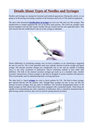 Details About Types of Needles and Syringes