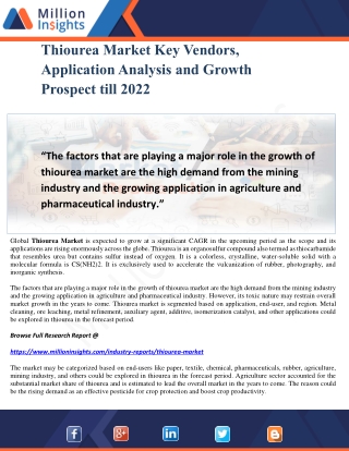 Thiourea Market Key Vendors, Application Analysis and Growth Prospect till 2022