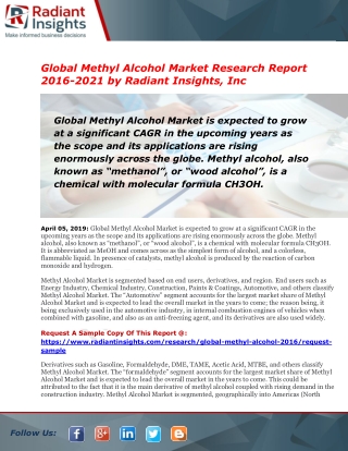 Methyl Alcohol Market Business Analysis, Scope, Size, Trends, Demand, Overview, Forecast 2021