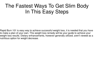 The Fastest Ways To Get Slim Body In This Easy Steps