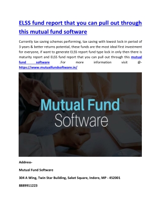 ELSS fund report that you can pull out through this mutual fund software