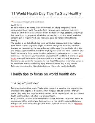 11 WORLD HEALTH DAY TIPS TO STAY HEALTHY