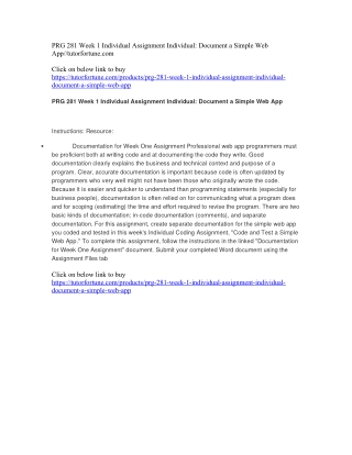 PRG 281 Week 1 Individual Assignment Individual: Document a Simple Web App//tutorfortune.com