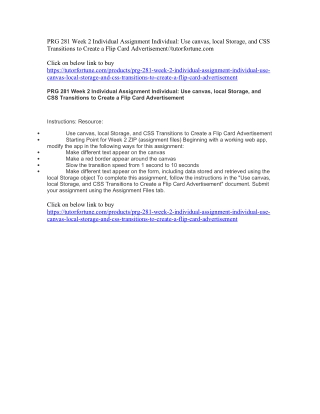 PRG 281 Week 2 Individual Assignment Individual: Use canvas, local Storage, and CSS Transitions to Create a Flip Card Ad