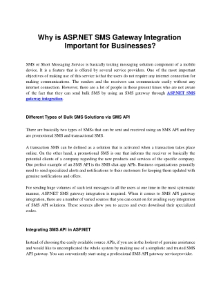 ASP.NET SMS Gateway Integration and Its Significance for Businesses