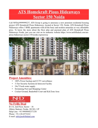 ATS Homekraft Pious Hideaways Sector 150 Noida