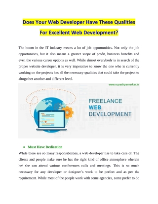 Does Your Web Developer Have These Qualities For Excellent Web Development?