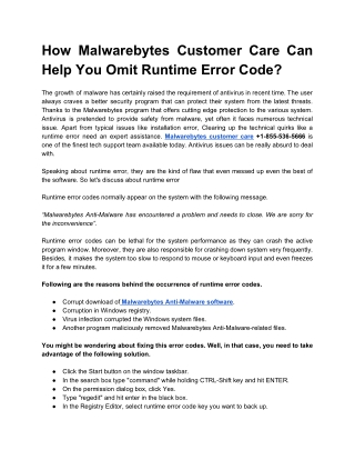 How Malwarebytes Customer Care Can Help You Omit Runtime Error Code?