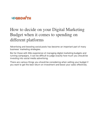 How to decide on your Digital Marketing Budget when it comes to spending on different platforms