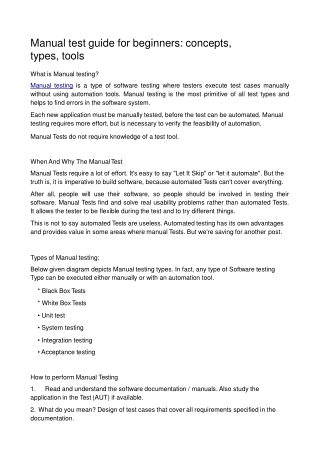 Manual test guide for beginners: concepts, types, tools