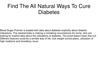 Find The All Natural Ways To Cure Diabetes