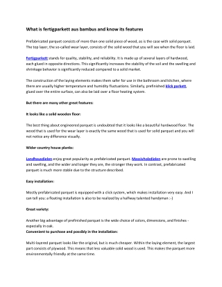 What is fertigparkett aus bambus and know its features