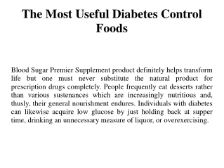 The Most Useful Diabetes Control Foods