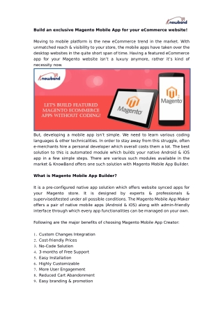 Magento Mobile App Builder | KnowBand | Native App Development