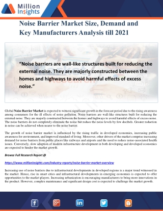 Noise Barrier Market Size, Demand and Key Manufacturers Analysis till 2021