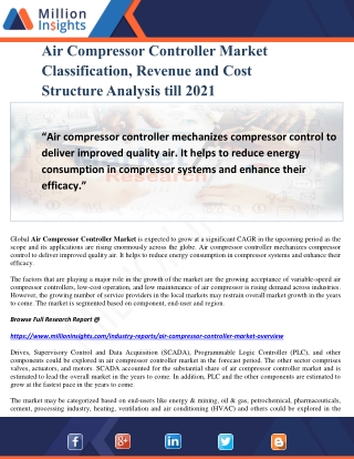 Air Compressor Controller Market Classification, Revenue and Cost Structure Analysis till 2021