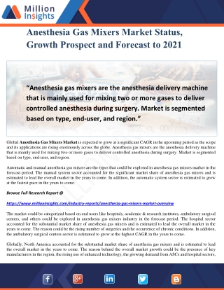 Anesthesia Gas Mixers Market Status, Growth Prospect and Forecast to 2021