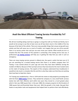 Avail the Most Efficient Towing Service Provided By TnT Towing