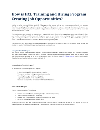How is HCL Training and Hiring Program Creating Job Opportunities?